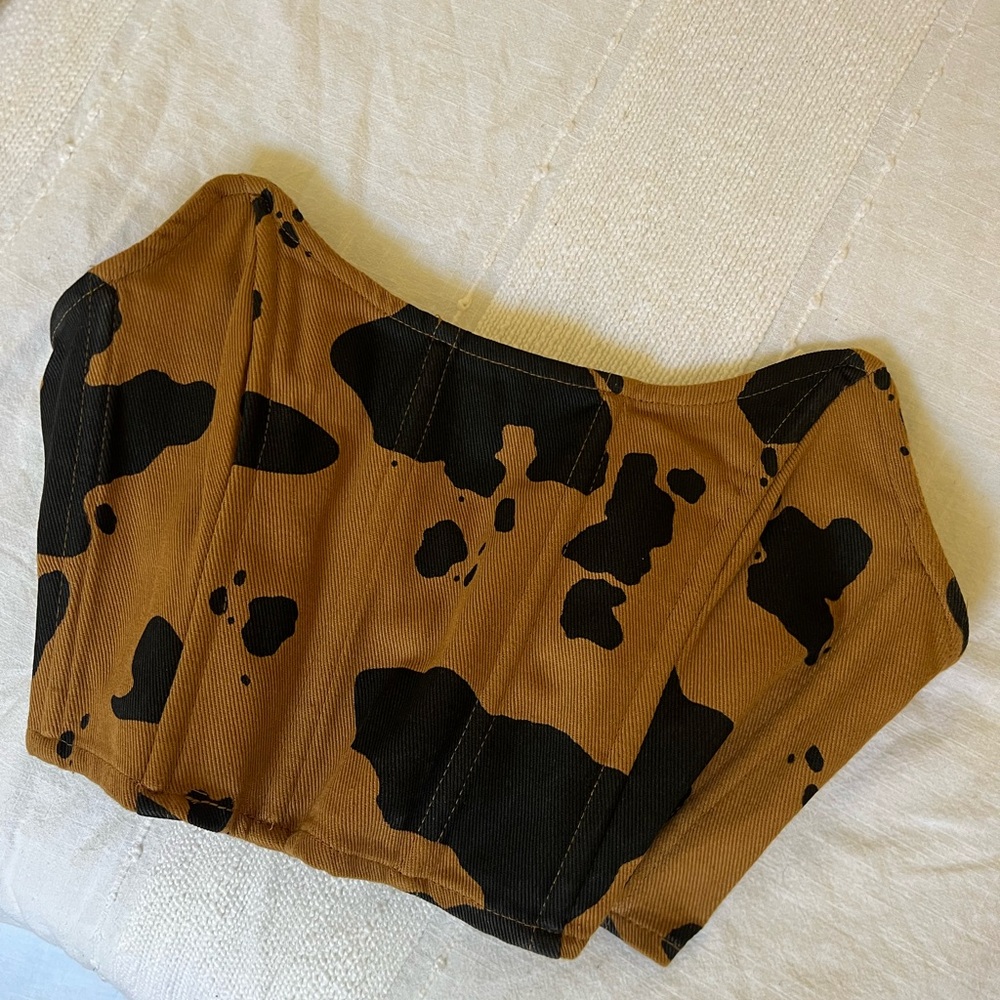 Brown and Black Cow Print Corset Top